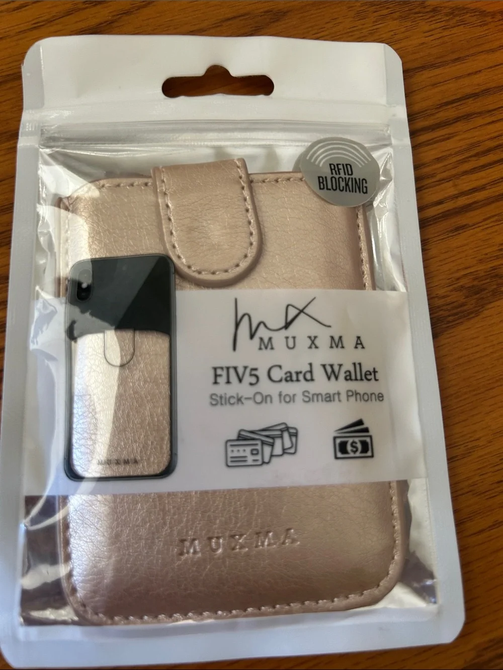 Rose Gold FIV5 Stick-On Card Wallet for Smartphones